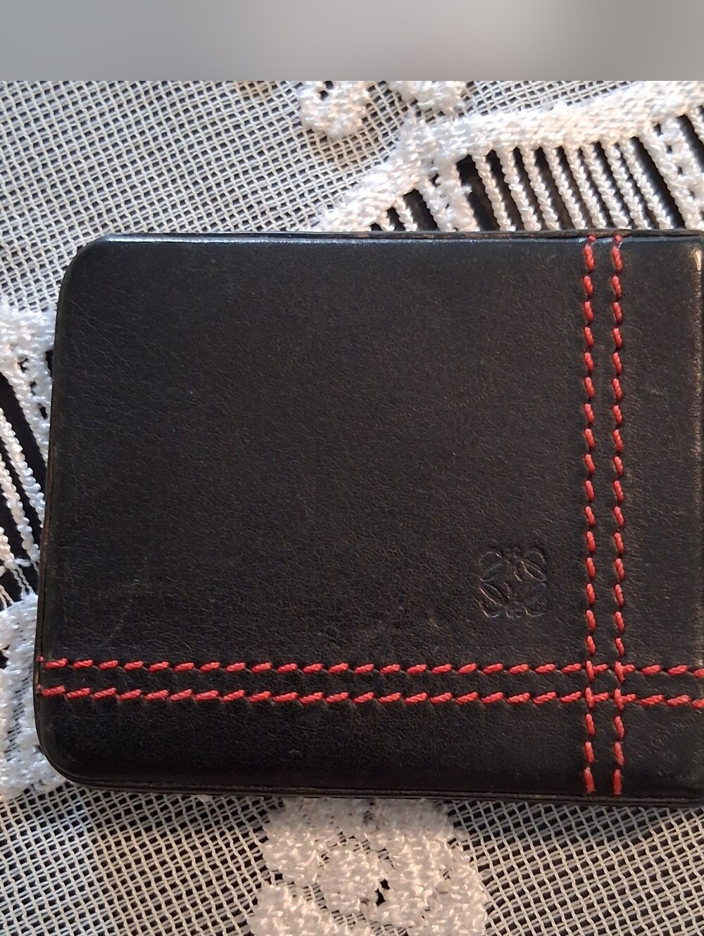 Loewe Black Leather Cardhomder With Red Contrast Stitching